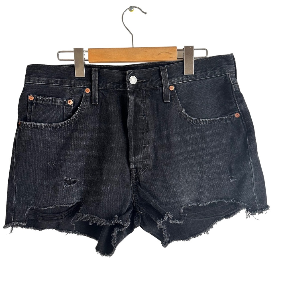Levi's 501 Black Premium Denim Distressed Jean Shorts NWOT